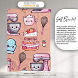 Cute Kawaii Baking Cake Mixer Dessert Seamless Pattern Name Unique  Personalised Custom Name Super Soft Fleece Blanket Bed Sofa Throw
