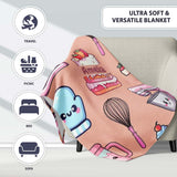 Cute Kawaii Baking Cake Mixer Dessert Seamless Pattern Name Unique  Personalised Custom Name Super Soft Fleece Blanket Bed Sofa Throw