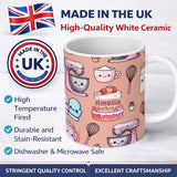 Personalized Custom Name Cute Kawaii Baking Cake Mixer Dessert Seamless Pattern Name Unique 11oz Ceramic Coffee Tea Mug White Large Handle