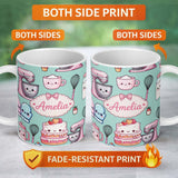 Personalized Custom Name Cute Kawaii Baking Cake Mixer Mint Seamless Pattern Name Unique Gift 11oz Ceramic Coffee Tea Mug White Large Handle