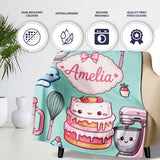 Cute Kawaii Baking Cake Mixer Mint Seamless Pattern Name Unique Gift  Personalised Custom Name Super Soft Fleece Blanket Bed Sofa Throw