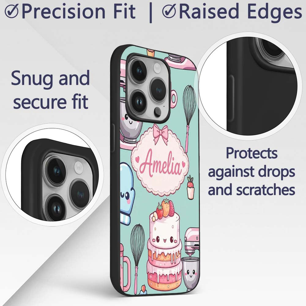 Cute Kawaii Baking Cake Mixer Mint Printed Design Custom Name Protective Phone Case Mobile Cover Durable Everyday Smartphone Shock Resistant