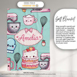 Cute Kawaii Baking Cake Mixer Mint Seamless Pattern Name Unique Gift  Personalised Custom Name Super Soft Fleece Blanket Bed Sofa Throw