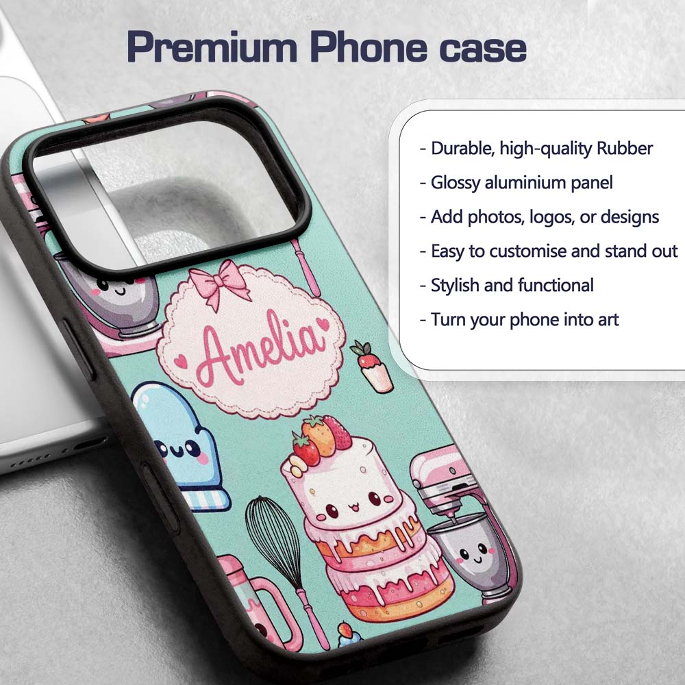 Cute Kawaii Baking Cake Mixer Mint Printed Design Custom Name Protective Phone Case Mobile Cover Durable Everyday Smartphone Shock Resistant