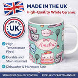 Personalized Custom Name Cute Kawaii Baking Cake Mixer Mint Seamless Pattern Name Unique Gift 11oz Ceramic Coffee Tea Mug White Large Handle