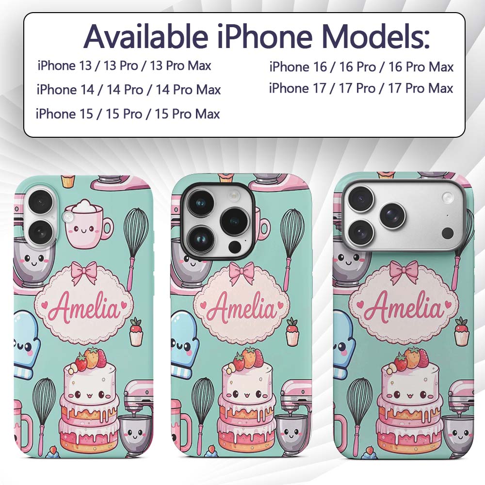 Cute Kawaii Baking Cake Mixer Mint Printed Design Custom Name Protective Phone Case Mobile Cover Durable Everyday Smartphone Shock Resistant