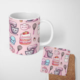 Personalized Custom Name Cute Kawaii Baking Cake Mixer Blush Seamless Pattern Name Unique 11oz Ceramic Coffee Tea Mug White Large Handle