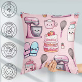 Custom Name Kawaii Baking Cake Mixer Blush Seamless Pattern Name Square Filled Cushion Throw Pillow Sofa Bed Home Decor Zip Washable UK Made