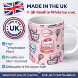 Personalized Custom Name Cute Kawaii Baking Cake Mixer Blush Seamless Pattern Name Unique 11oz Ceramic Coffee Tea Mug White Large Handle
