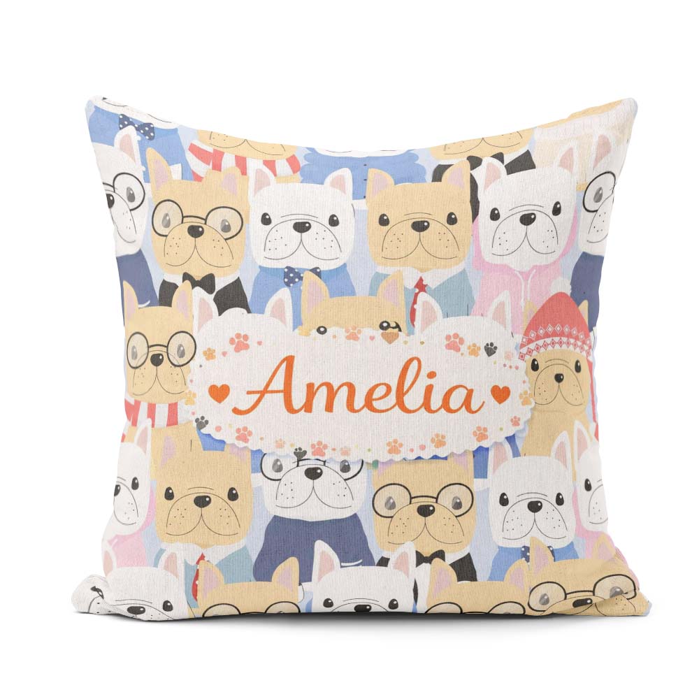 Custom Name French Bulldog Dogs Fashion Outfit Seamless Pattern Square Filled Cushion Throw Pillow Sofa Bed Home Decor Zip Washable UK Made
