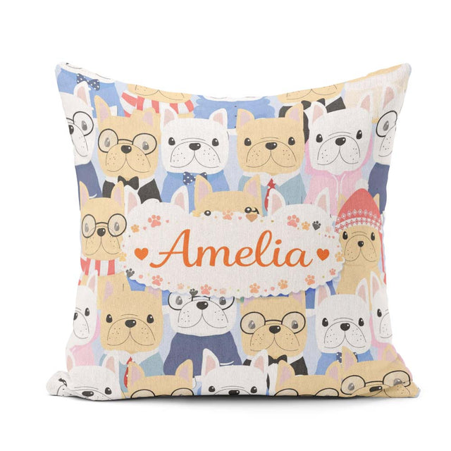 Custom Name French Bulldog Dogs Fashion Outfit Seamless Pattern Square Filled Cushion Throw Pillow Sofa Bed Home Decor Zip Washable UK Made
