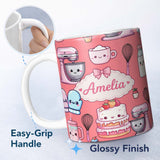 Personalized Custom Name Cute Kawaii Baking Cake Mixer Coral Seamless Pattern Name Unique 11oz Ceramic Coffee Tea Mug White Large Handle