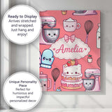 Personalised Name Cute Kawaii Baking Cake Custom  Unique Gift Idea Elegant Feature Canvas Wall Art Print Decor Picture Ready to Hang