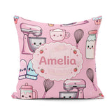 Custom Name Kawaii Baking Cake Mixer Pink Seamless Pattern Name Square Filled Cushion Throw Pillow Sofa Bed Home Decor Zip Washable UK Made