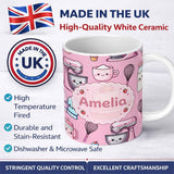 Personalized Custom Name Cute Kawaii Baking Cake Mixer Pink Seamless Pattern Name Unique Gift 11oz Ceramic Coffee Tea Mug White Large Handle