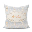 Custom Name Pastel Neutral Bunny Woodland Seamless Pattern for Square Filled Cushion Throw Pillow Sofa Bed Home Decor Zip Washable UK Made