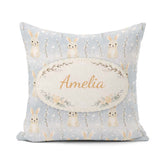 Custom Name Pastel Neutral Bunny Woodland Seamless Pattern for Square Filled Cushion Throw Pillow Sofa Bed Home Decor Zip Washable UK Made
