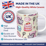 Personalized Custom Name Cute Kawaii Baking Cake Mixer Cream Seamless Pattern Name Unique 11oz Ceramic Coffee Tea Mug White Large Handle