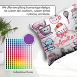 Custom Name Kawaii Baking Cake Mixer Grey Seamless Pattern Name Square Filled Cushion Throw Pillow Sofa Bed Home Decor Zip Washable UK Made