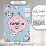 Cute Kawaii Chef Girl  Utensils Seamless Pattern Name Unique  Personalised Custom Name Super Soft Fleece Blanket Bed Sofa Throw