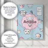Personalised Name Cute Kawaii Chef Girl Custom  Modern Room Accent Elegant Feature Canvas Wall Art Print Decor Picture Ready to Hang