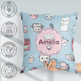 Custom Name Cute Kawaii Chef Girl Utensils Seamless Pattern Name Square Filled Cushion Throw Pillow Sofa Bed Home Decor Zip Washable UK Made