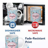 Personalized Custom Name Cute Kawaii Chef Girl Kitchen Utensils Seamless Pattern Name Unique 11oz Ceramic Coffee Tea Mug White Large Handle