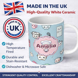 Personalized Custom Name Cute Kawaii Chef Girl Kitchen Utensils Seamless Pattern Name Unique 11oz Ceramic Coffee Tea Mug White Large Handle