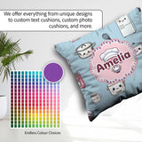 Custom Name Cute Kawaii Chef Girl Utensils Seamless Pattern Name Square Filled Cushion Throw Pillow Sofa Bed Home Decor Zip Washable UK Made