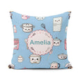 Custom Name Kawaii Chef Girl Blue Utensils Seamless Pattern Name Square Filled Cushion Throw Pillow Sofa Bed Home Decor Zip Washable UK Made