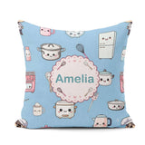 Custom Name Kawaii Chef Girl Blue Utensils Seamless Pattern Name Square Filled Cushion Throw Pillow Sofa Bed Home Decor Zip Washable UK Made