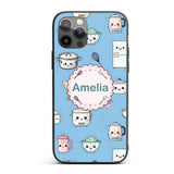 Cute Kawaii Chef Girl Blue Utensils Seamless Custom Name Protective Phone Case Mobile Cover Durable Everyday Smartphone Shock Resistant