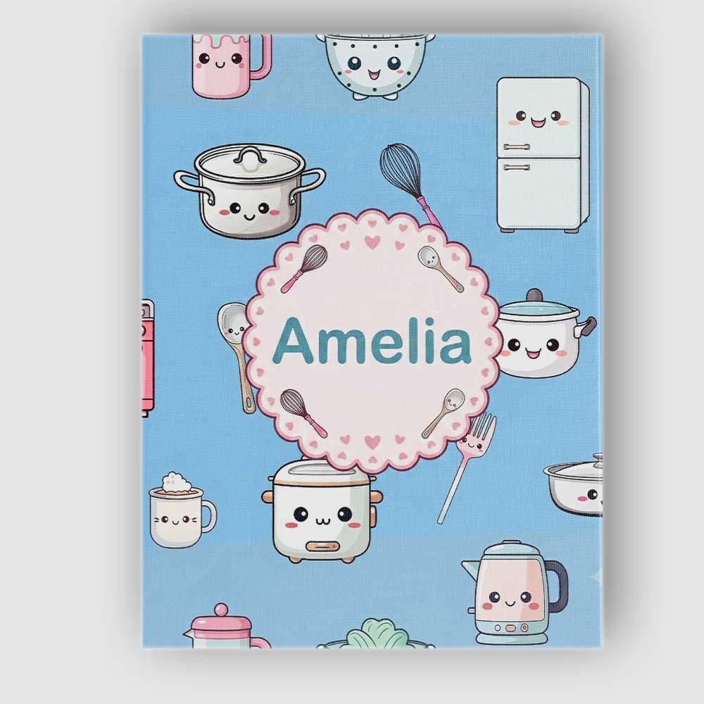 Personalised Name Cute Kawaii Chef Girl Custom  Modern Room Accent Elegant Feature Canvas Wall Art Print Decor Picture Ready to Hang