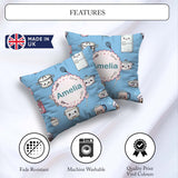 Custom Name Kawaii Chef Girl Blue Utensils Seamless Pattern Name Square Filled Cushion Throw Pillow Sofa Bed Home Decor Zip Washable UK Made