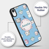 Cute Kawaii Chef Girl Blue Utensils Seamless Custom Name Protective Phone Case Mobile Cover Durable Everyday Smartphone Shock Resistant
