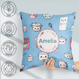 Custom Name Kawaii Chef Girl Blue Utensils Seamless Pattern Name Square Filled Cushion Throw Pillow Sofa Bed Home Decor Zip Washable UK Made