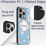 Cute Kawaii Chef Girl Blue Utensils Seamless Custom Name Protective Phone Case Mobile Cover Durable Everyday Smartphone Shock Resistant