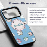 Cute Kawaii Chef Girl Blue Utensils Seamless Custom Name Protective Phone Case Mobile Cover Durable Everyday Smartphone Shock Resistant