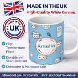 Personalized Custom Name Cute Kawaii Chef Girl Blue Kitchen Utensils Seamless Pattern Name 11oz Ceramic Coffee Tea Mug White Large Handle