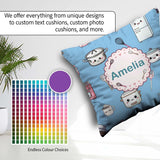 Custom Name Kawaii Chef Girl Blue Utensils Seamless Pattern Name Square Filled Cushion Throw Pillow Sofa Bed Home Decor Zip Washable UK Made