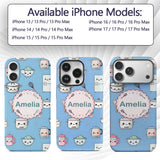Cute Kawaii Chef Girl Blue Utensils Seamless Custom Name Protective Phone Case Mobile Cover Durable Everyday Smartphone Shock Resistant
