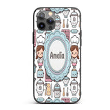 Cute Kawaii Chef Girl Beige Utensils Seamless Custom Name Protective Phone Case Mobile Cover Durable Everyday Smartphone Shock Resistant