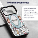 Cute Kawaii Chef Girl Beige Utensils Seamless Custom Name Protective Phone Case Mobile Cover Durable Everyday Smartphone Shock Resistant