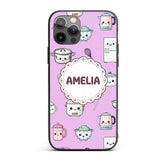Cute Kawaii Chef Girl Purple Utensils Seamless Custom Name Protective Phone Case Mobile Cover Durable Everyday Smartphone Shock Resistant