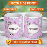 Personalized Custom Name Cute Kawaii Chef Girl Purple Kitchen Utensils Seamless Pattern 11oz Ceramic Coffee Tea Mug White Large Handle