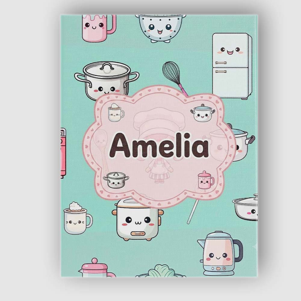 Personalised Name Cute Kawaii Chef Girl Custom  Modern Room Accent Elegant Feature Canvas Wall Art Print Decor Picture Ready to Hang
