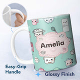 Personalized Custom Name Cute Kawaii Chef Girl Mint Kitchen Utensils Seamless Pattern Name 11oz Ceramic Coffee Tea Mug White Large Handle
