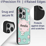 Cute Kawaii Chef Girl Mint Utensils Seamless Custom Name Protective Phone Case Mobile Cover Durable Everyday Smartphone Shock Resistant