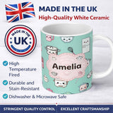 Personalized Custom Name Cute Kawaii Chef Girl Mint Kitchen Utensils Seamless Pattern Name 11oz Ceramic Coffee Tea Mug White Large Handle