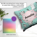 Custom Name Kawaii Chef Girl Mint Utensils Seamless Pattern Name Square Filled Cushion Throw Pillow Sofa Bed Home Decor Zip Washable UK Made